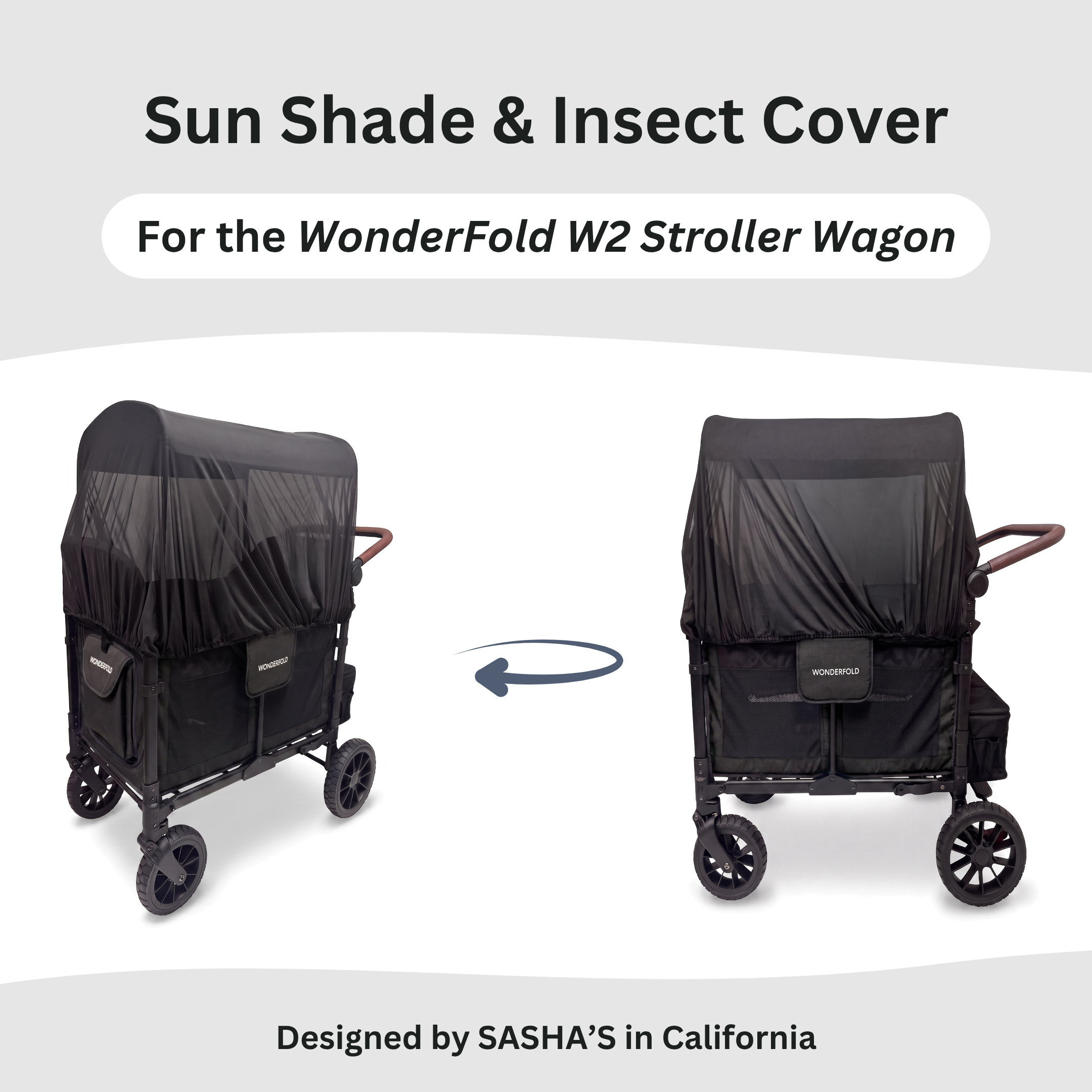 SASHA'S sun shade and insect cover for WonderFold W2 stroller wagon