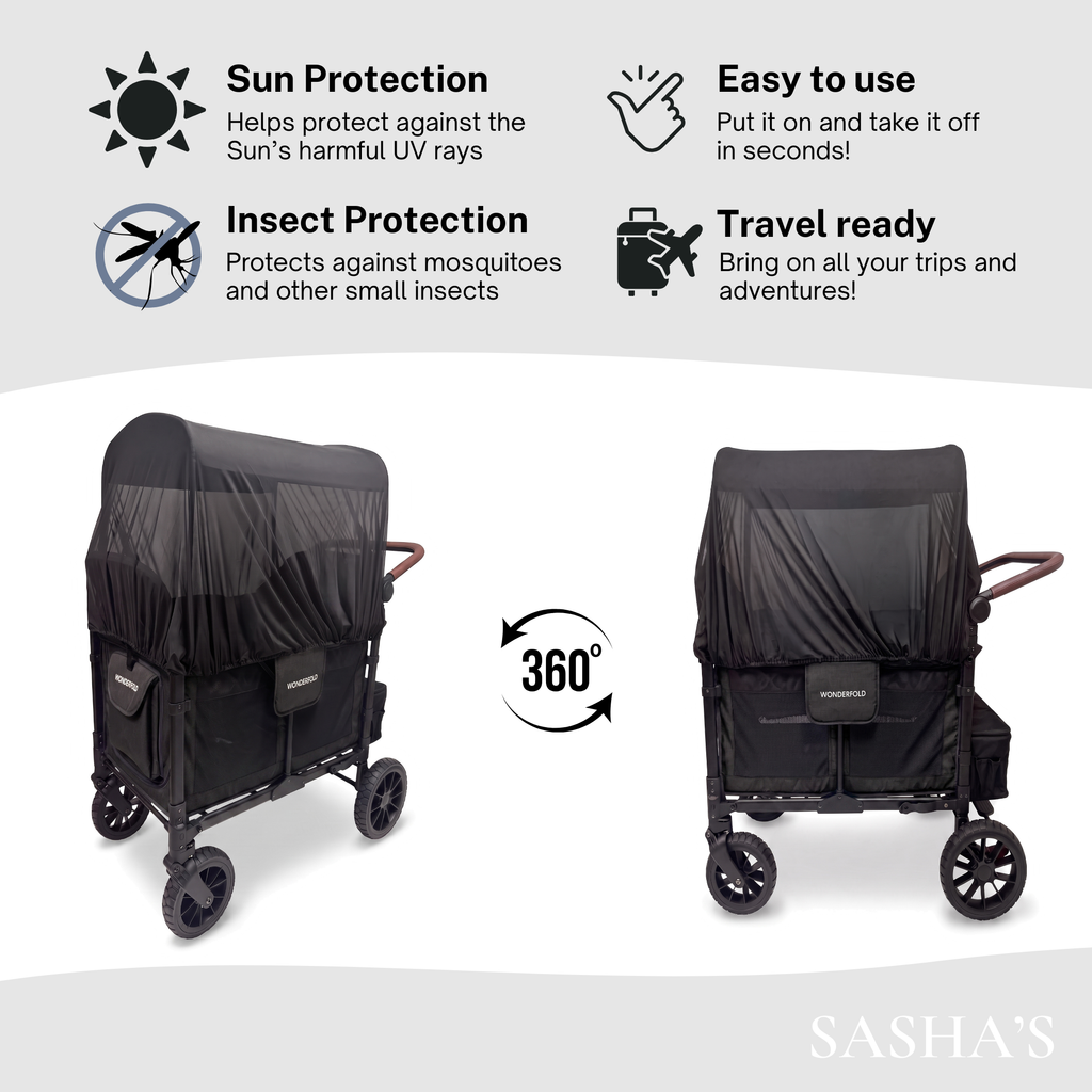 SASHA'S sun shade and insect cover for WonderFold W2 stroller wagon