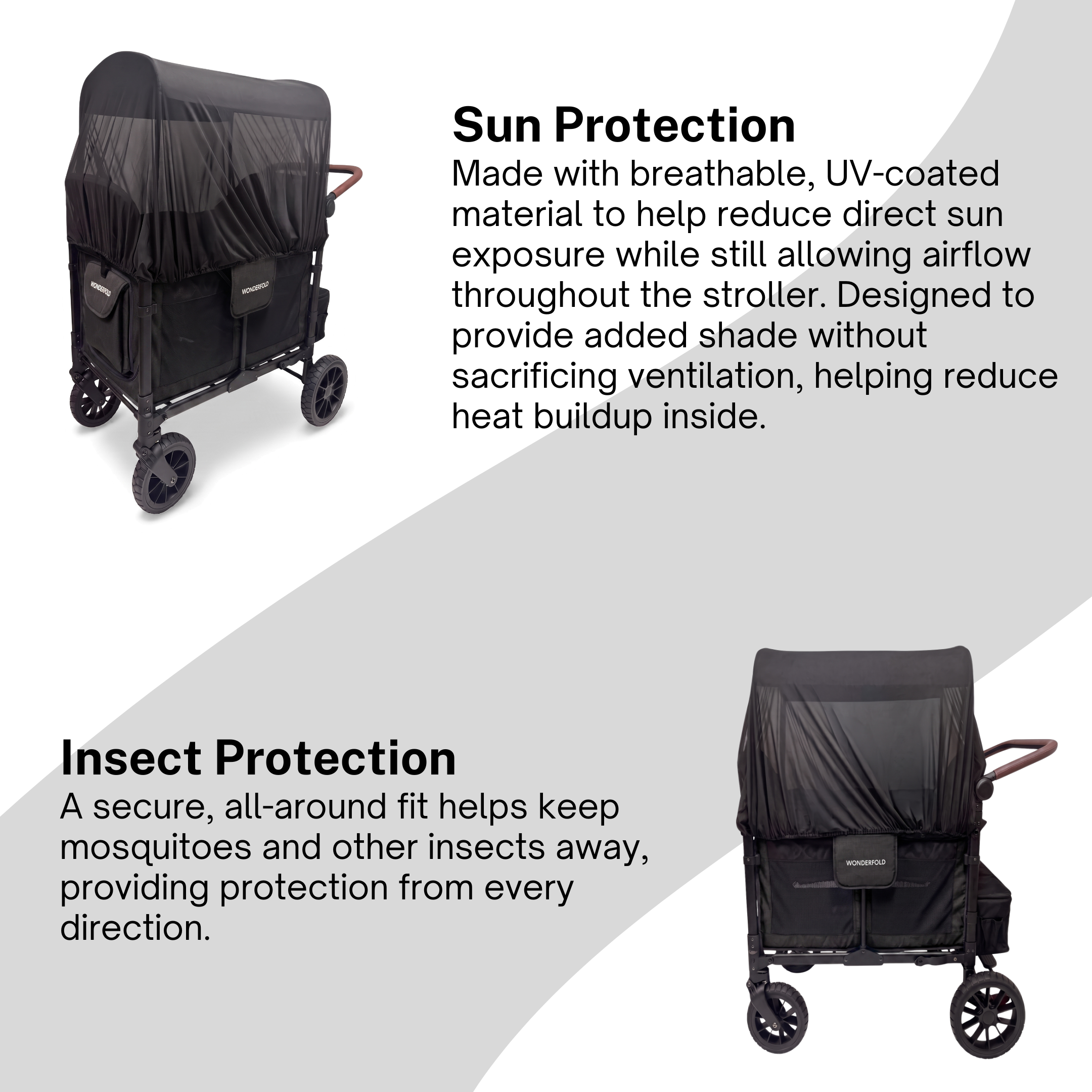 SASHA'S sun shade and insect cover for WonderFold W2 stroller wagon