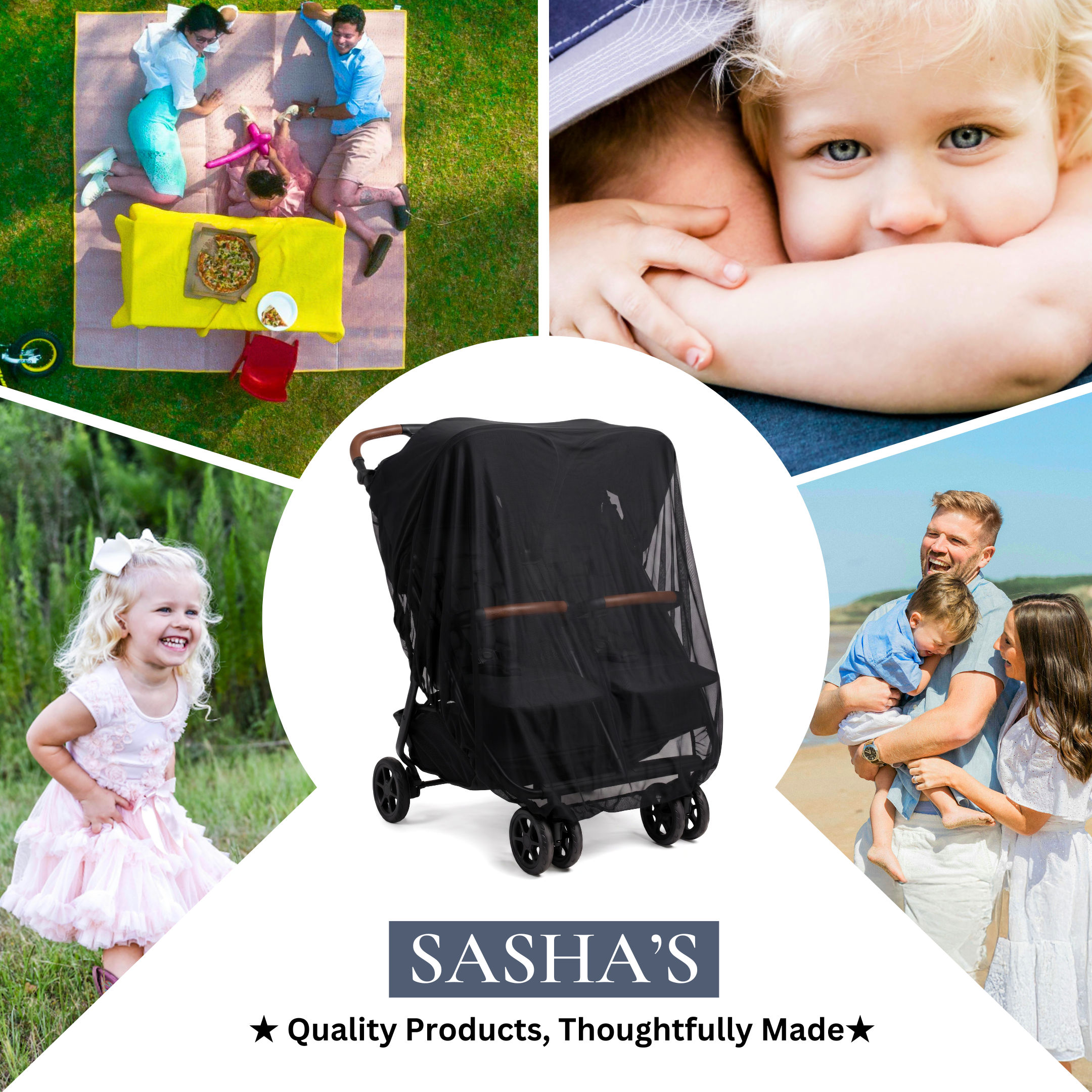 SASHA'S sun shade and insect cover for Zoe Twin Double Stroller