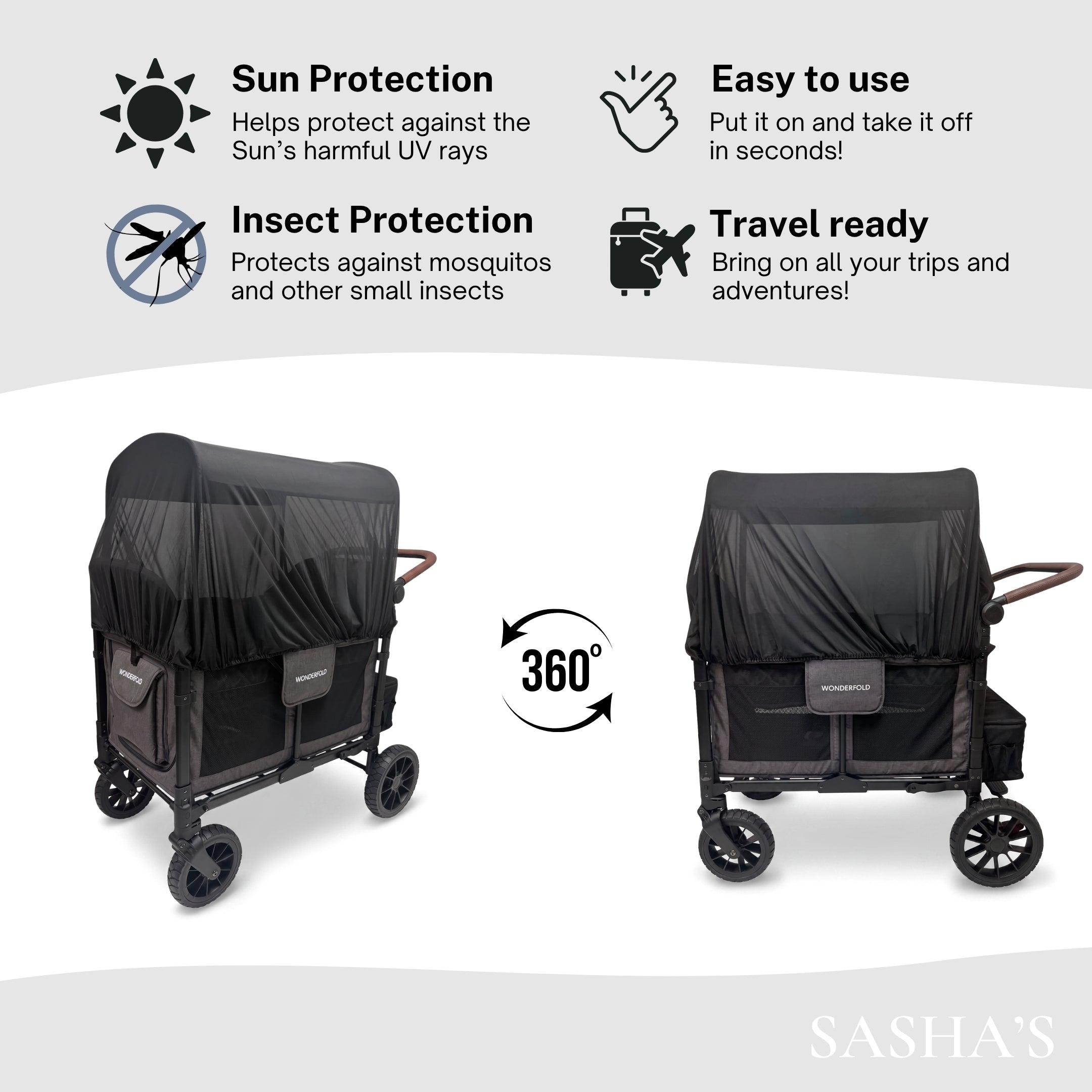 Sun Shade & Insect Cover for WonderFold W4 Original, W4 Luxe, and W4 Elite