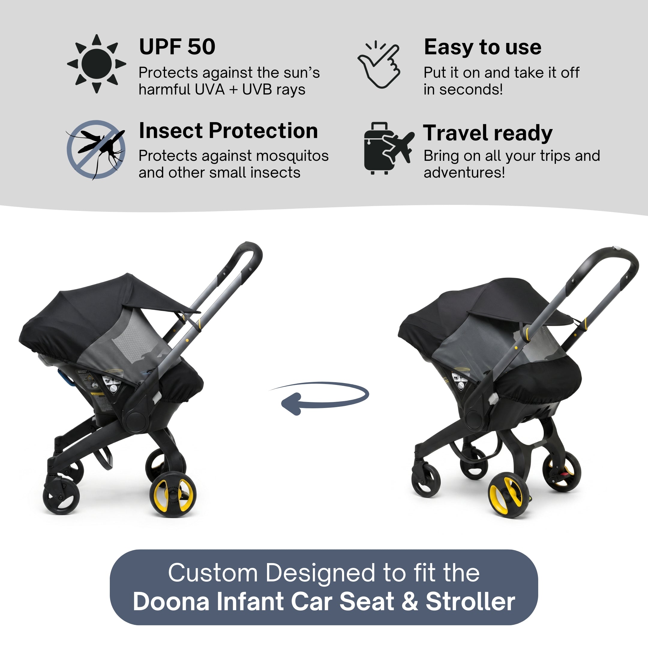 Sun Shade & Insect Cover for the Doona Infant Car Seat Stroller