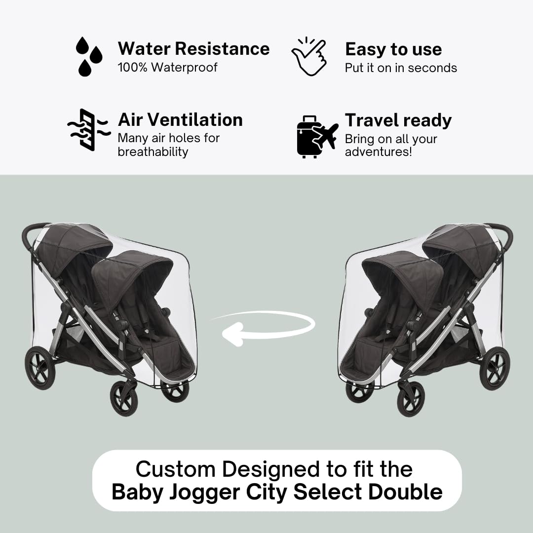 Sasha's All Weather Shield Plus for Baby Jogger City Select Double Stroller - Double Stroller Rain Cover