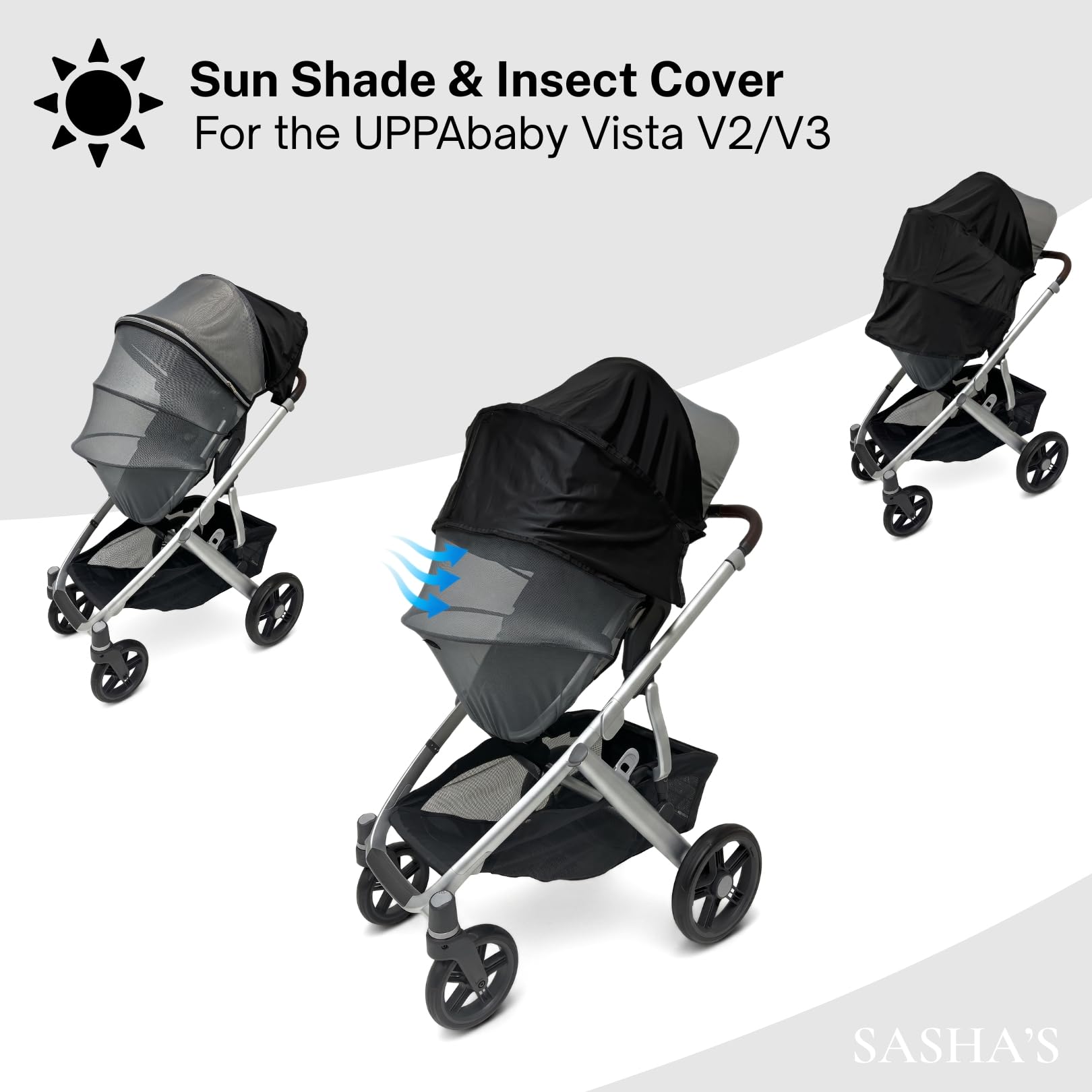 SASHA'S sun shade and insect cover for UPPAbaby Vista V2 V3 stroller