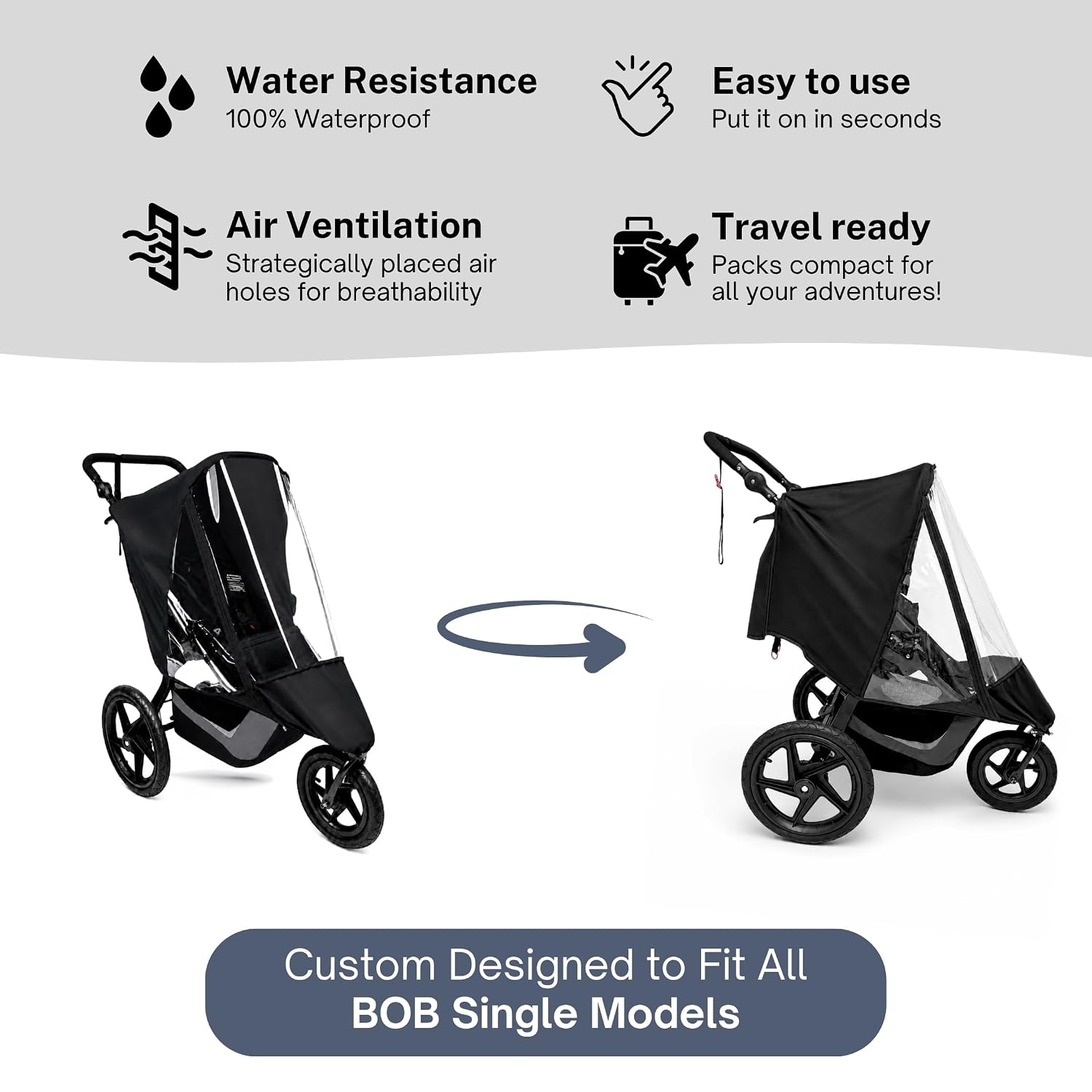 Rain Cover for BOB Gear Single Jogging Strollers