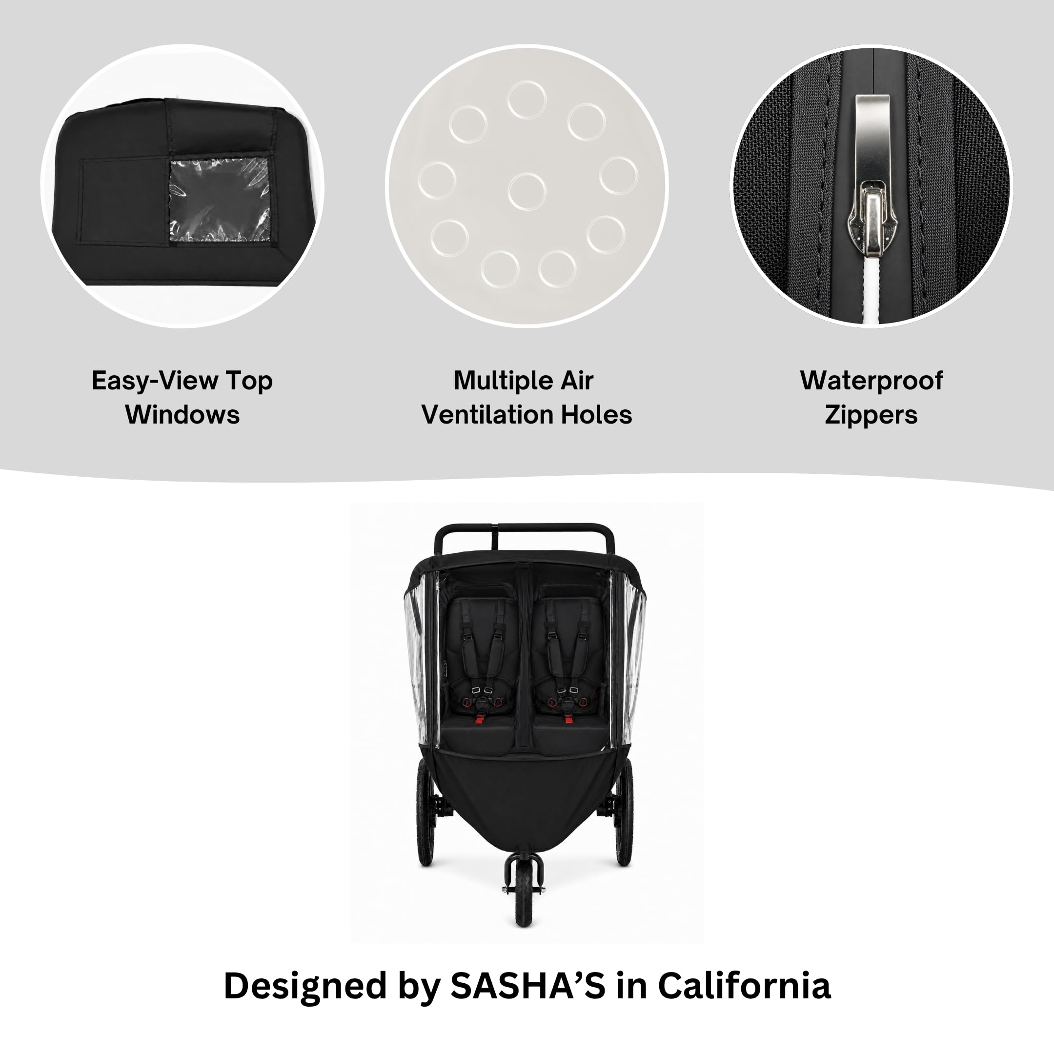 Rain cover for BOB Gear Duallie double jogging strollers – feature view
