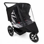 SASHA'S black nylon rain cover on a BOB Gear Duallie double jogging stroller