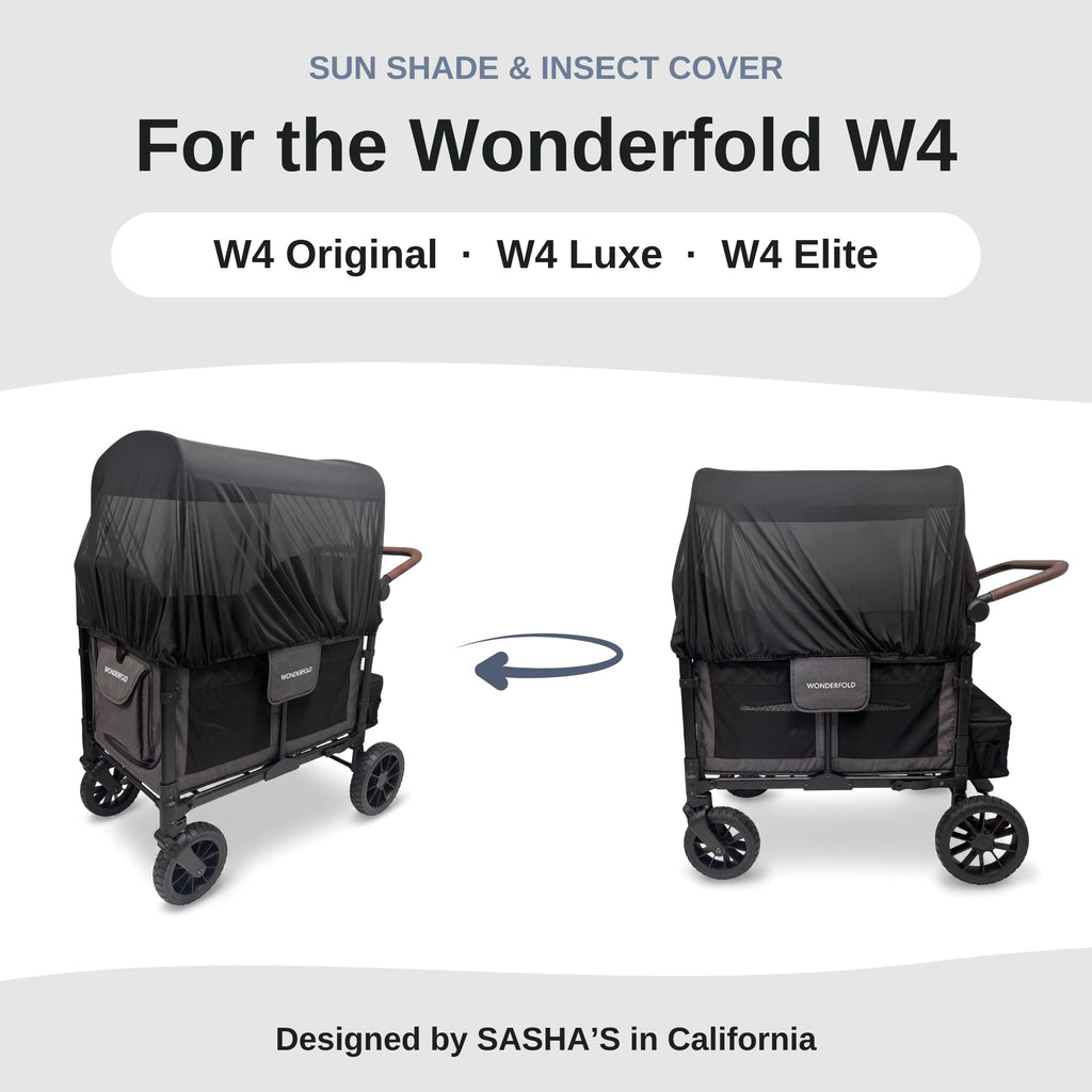 SASHA'S sun shade and insect cover for WonderFold W4 stroller wagon