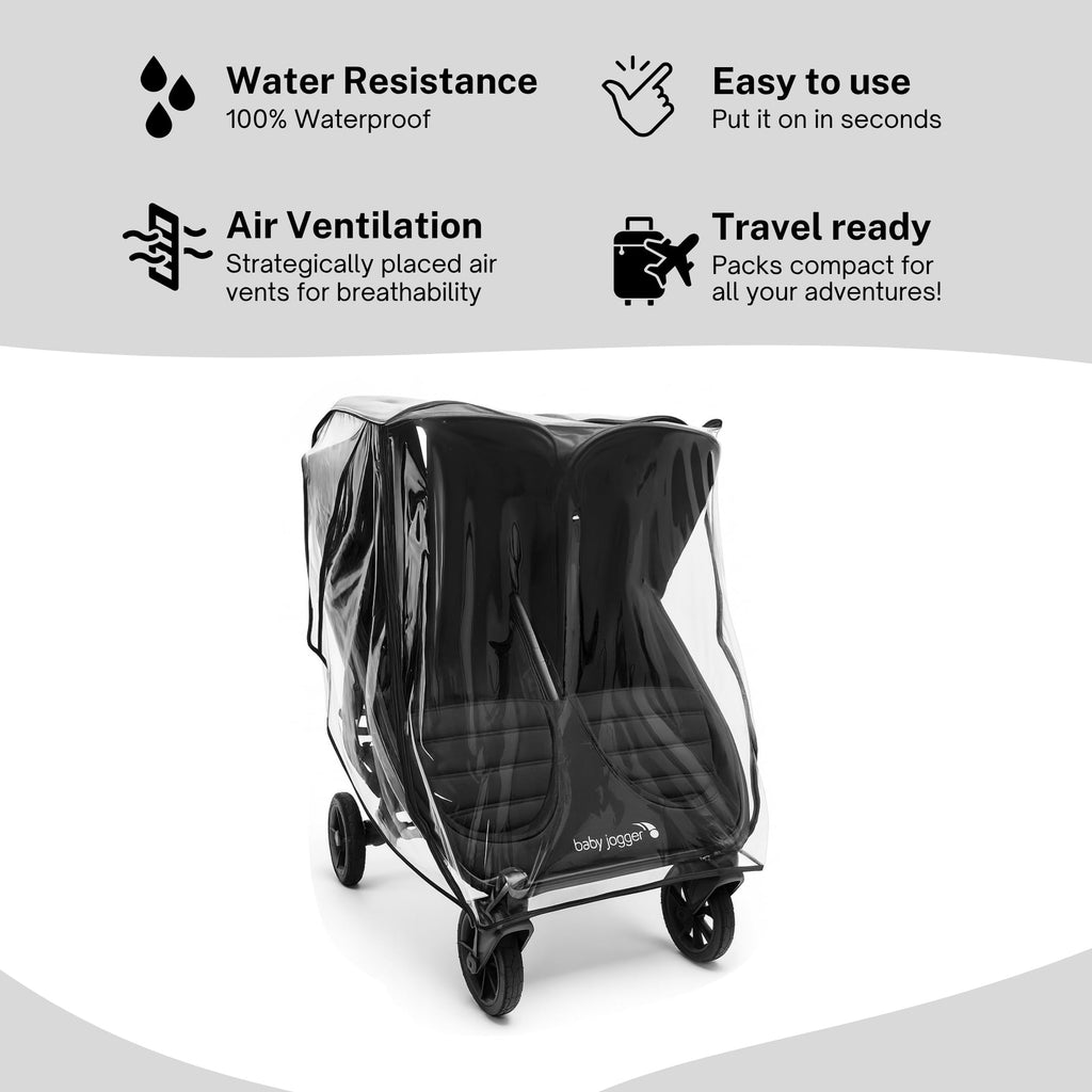 SASHA'S Double Rain and Wind Cover for Baby Jogger Mini GT2 All-Terrain Double Stroller, Zipper Access, Maximum Coverage, Weather Shield (Jogger not Included)