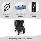 SASHA'S Double Rain and Wind Cover for Baby Jogger Mini GT2 All-Terrain Double Stroller, Zipper Access, Maximum Coverage, Weather Shield (Jogger not Included)