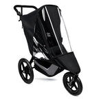 SASHA'S black nylon rain cover on a BOB Gear single jogging stroller