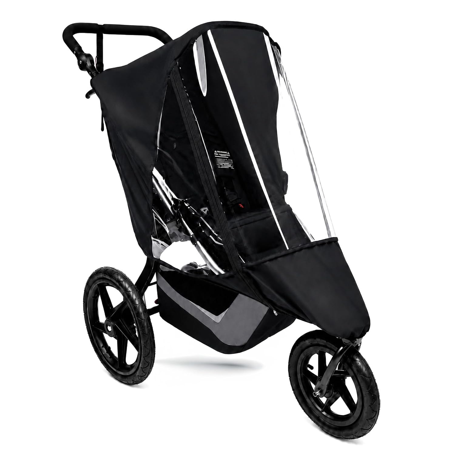 SASHA'S black nylon rain cover on a BOB Gear single jogging stroller