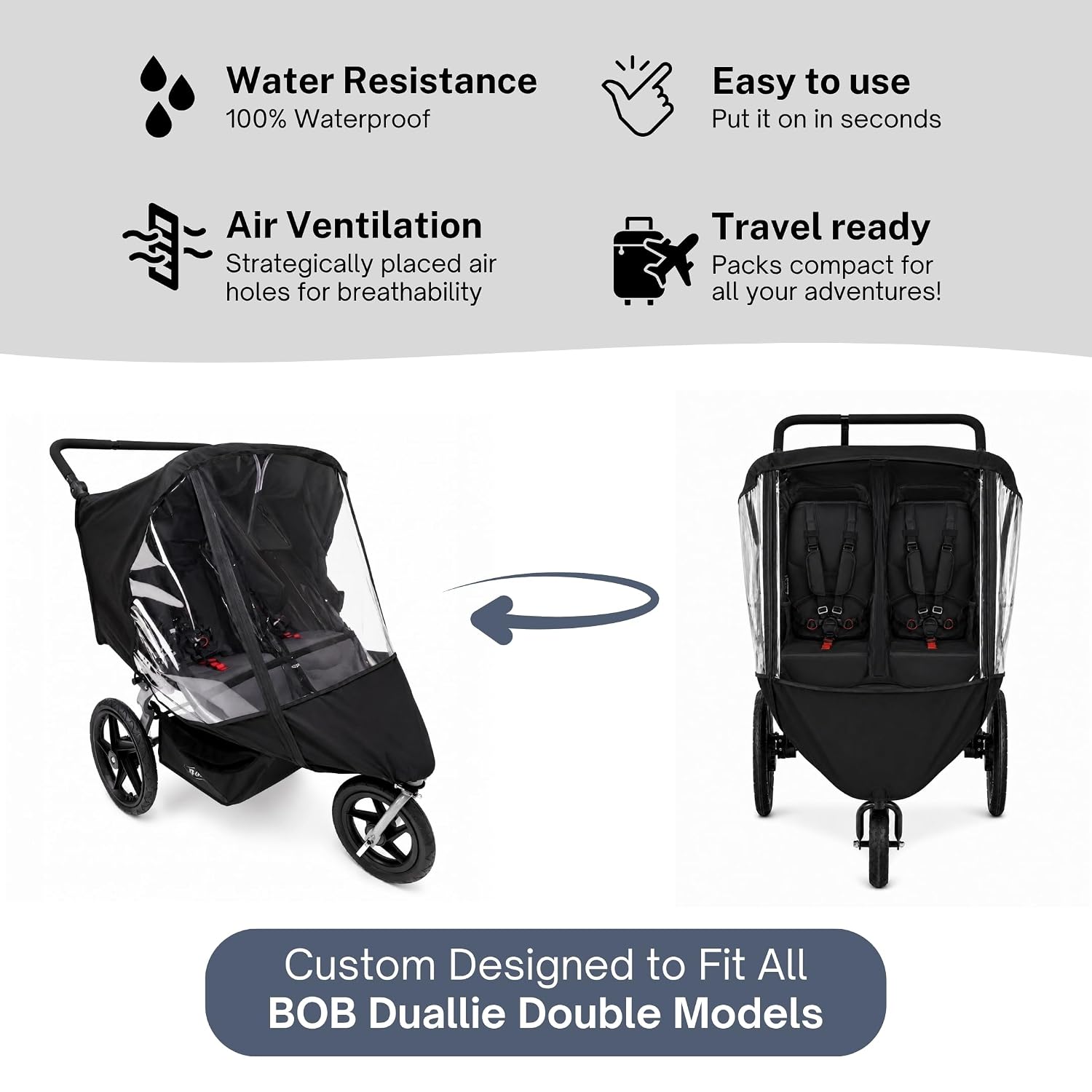 Rain cover for BOB Gear Duallie double jogging strollers – detail view