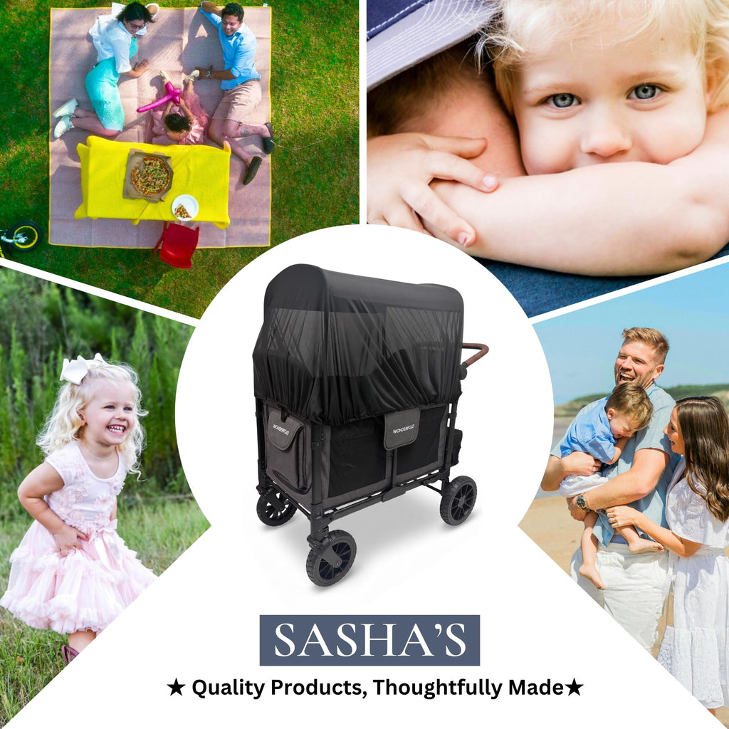 SASHA'S sun shade and insect cover for WonderFold W4 stroller wagon