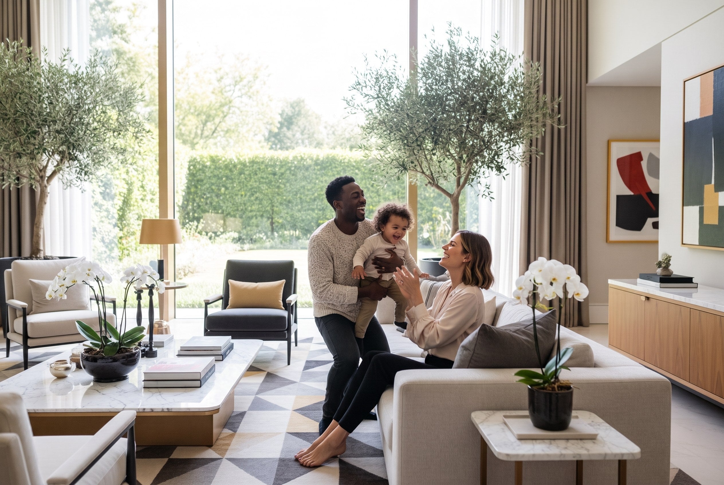 Parents playing with their toddler at home