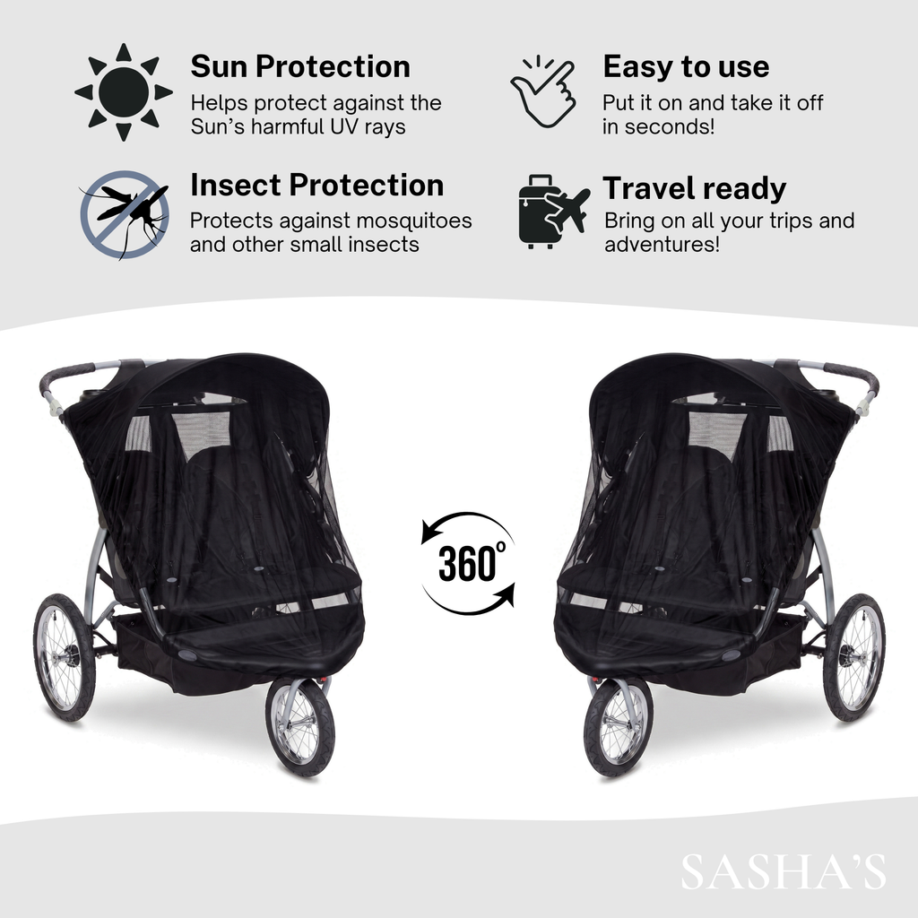 SASHA'S sun shade and insect cover for Baby Trend Double Stroller