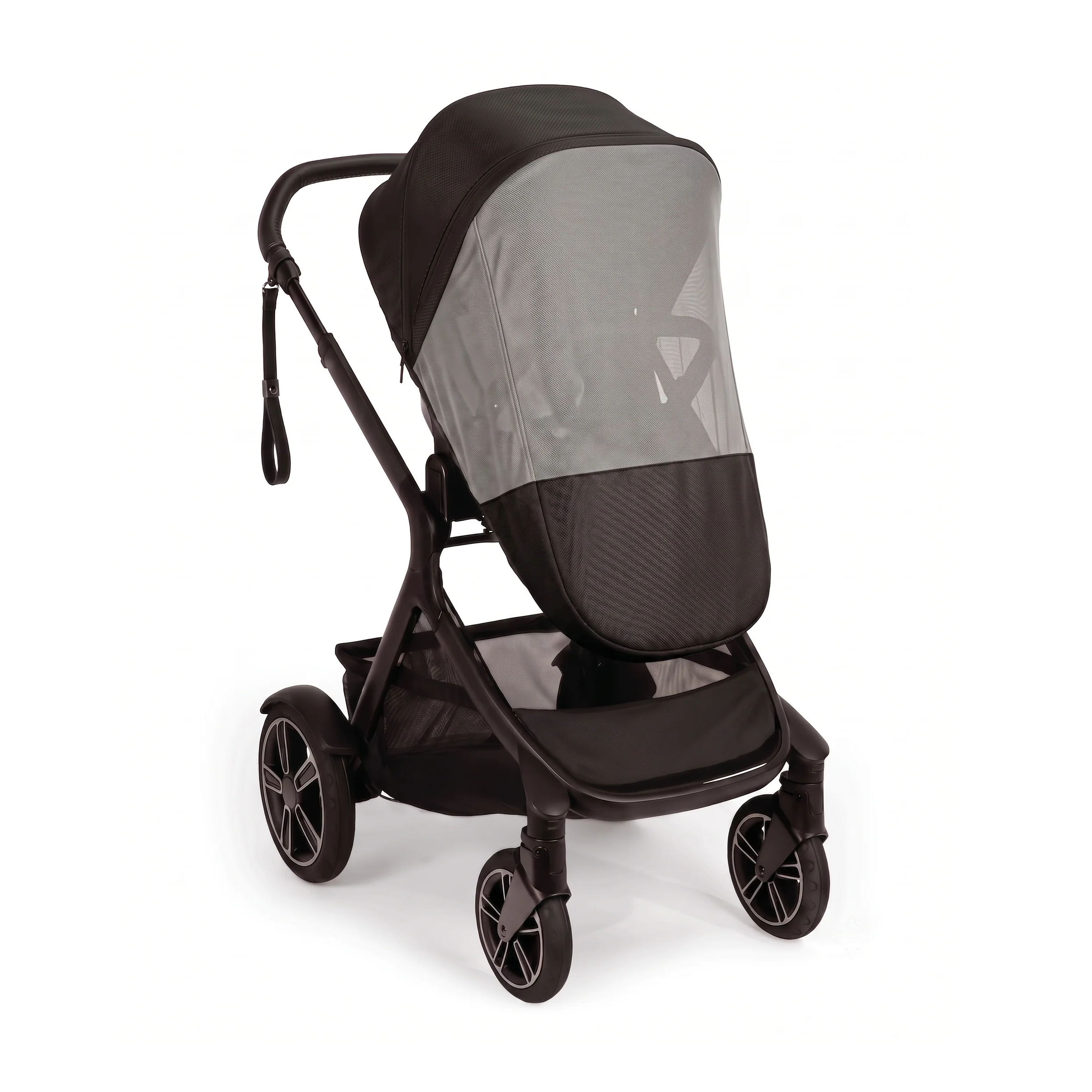 SASHA'S sun and insect mesh cover fitted over a Nuna Demi Next stroller